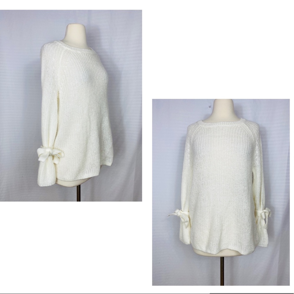 Project NAADAM S White Open Knit Bell Sleeve Tie
